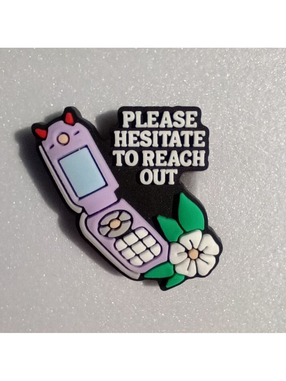 5/$5 Purple Flip Phone Croc Shoe Charm Jibbitz — "Please Hesitate to Reach Out"